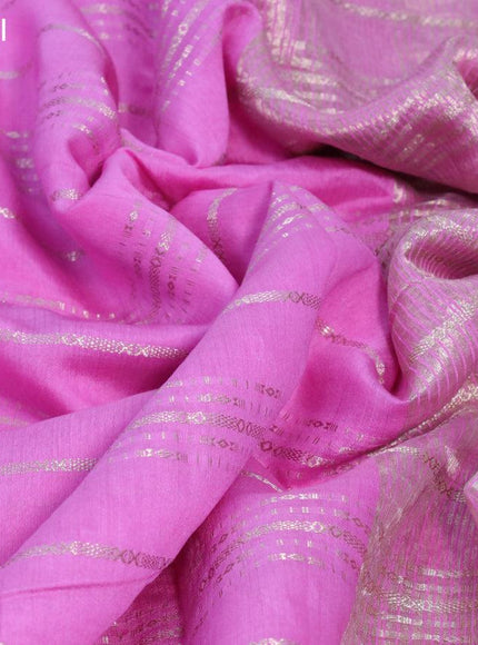 Semi chanderi saree light pink with allover zari weaves and zari woven border - printed blouse