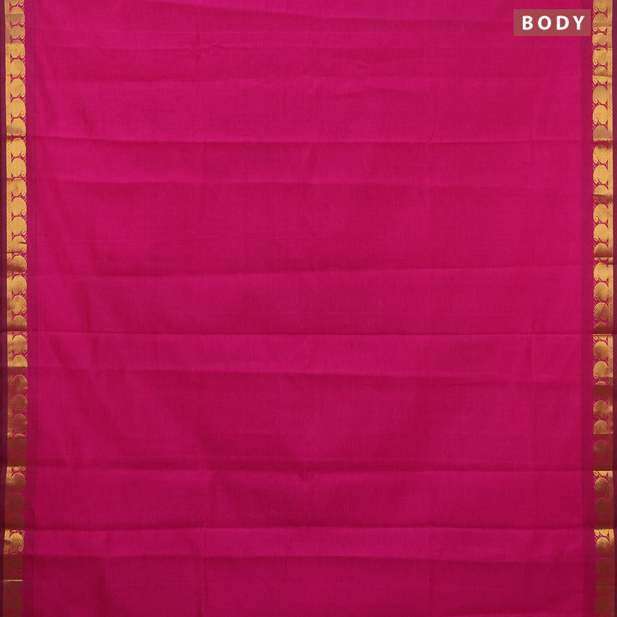 10 yards semi silk cotton saree magenta pink and green with plain body and paisley zari woven border