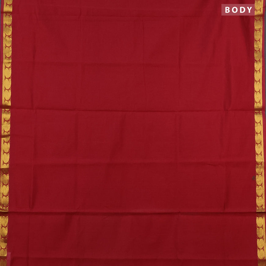 10 yards semi silk cotton saree maroon and dark mustard with plain body and paisley zari woven border