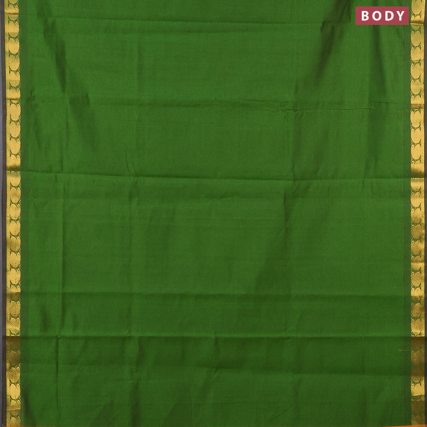 10 yards semi silk cotton saree sap green and dark mustard with plain body and paisley zari woven border