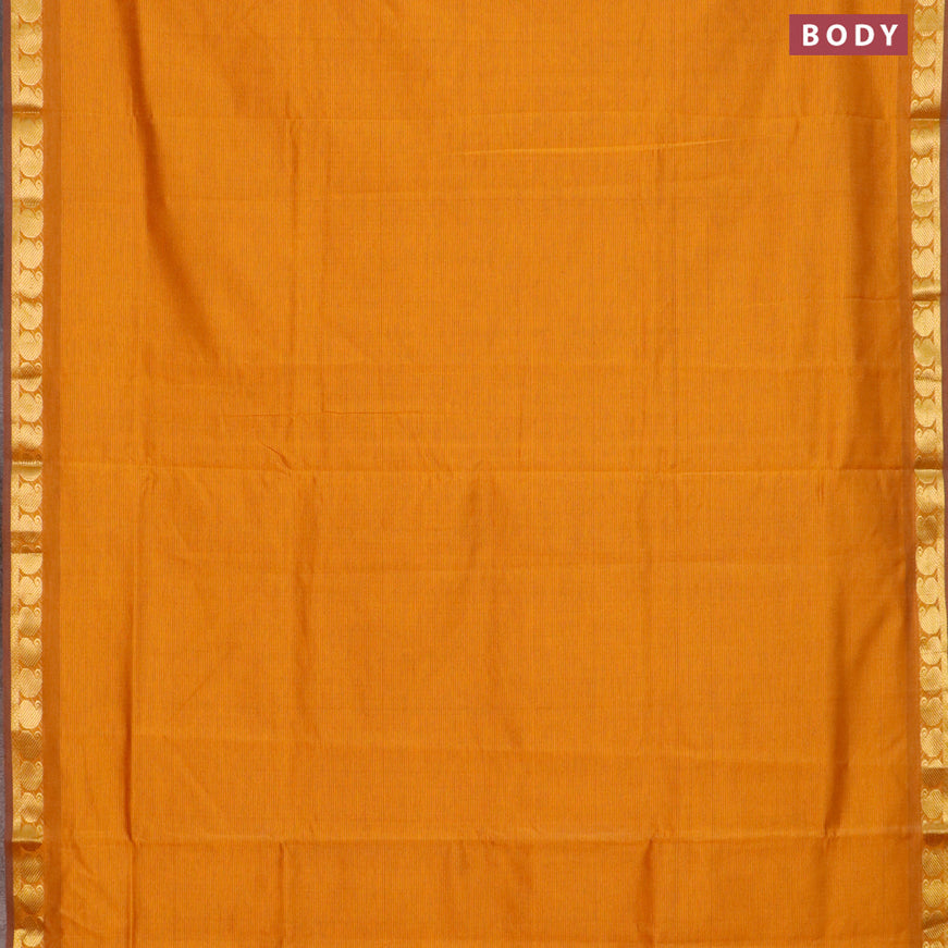 10 yards semi silk cotton saree mustard yellow and maroon with plain body and paisley zari woven border