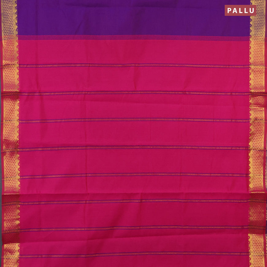 10 yards semi silk cotton saree dual shade of violet and pink with plain body and zari woven border