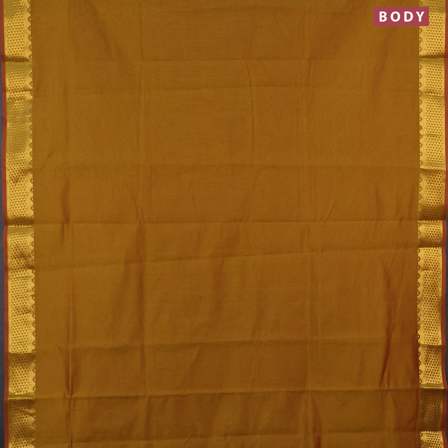 10 yards semi silk cotton saree mustard yellow and dual shade of violet with plain body and zari woven border