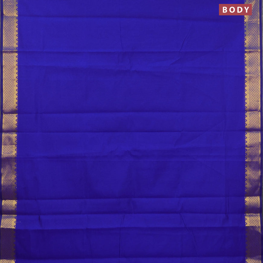 10 yards semi silk cotton saree blue and mustard yellow with plain body and zari woven border