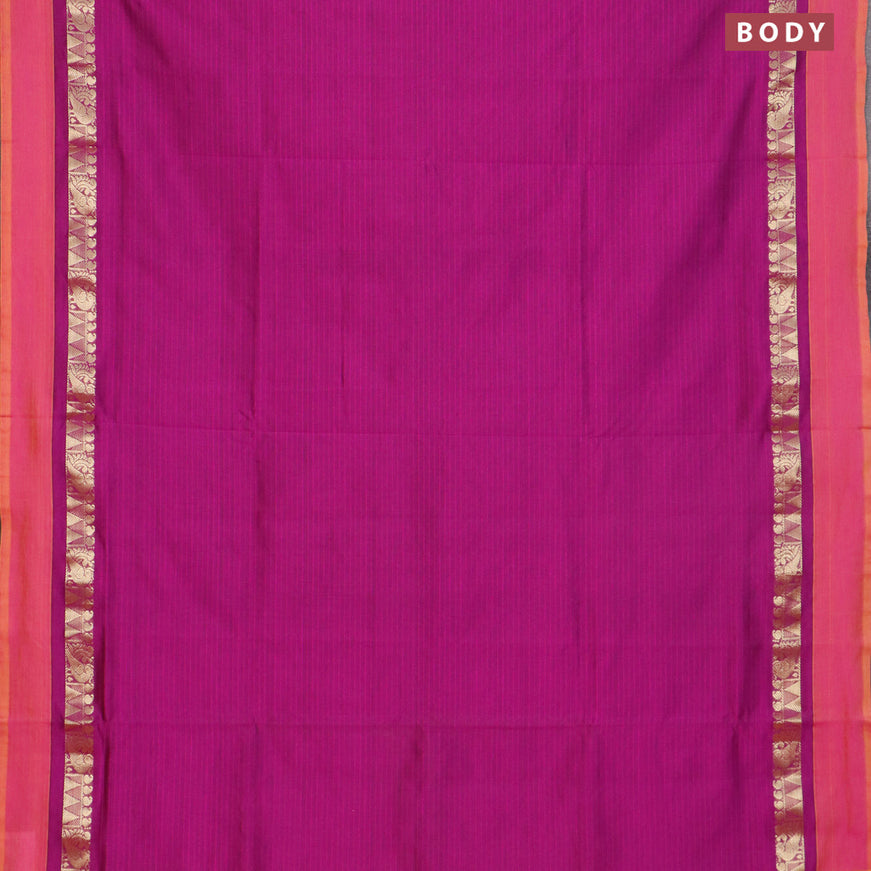 10 yards semi silk cotton saree purple and dark mustard with plain body and zari woven simple border