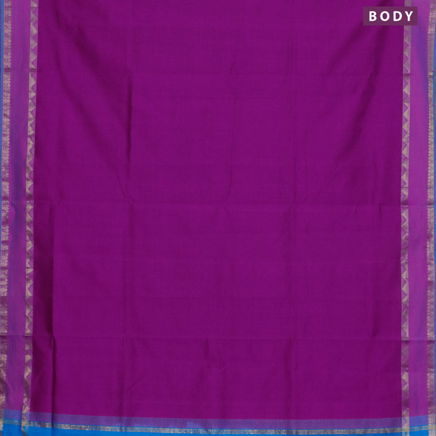 10 yards semi silk cotton saree purple and cs blue with plain body and rettapet zari woven border