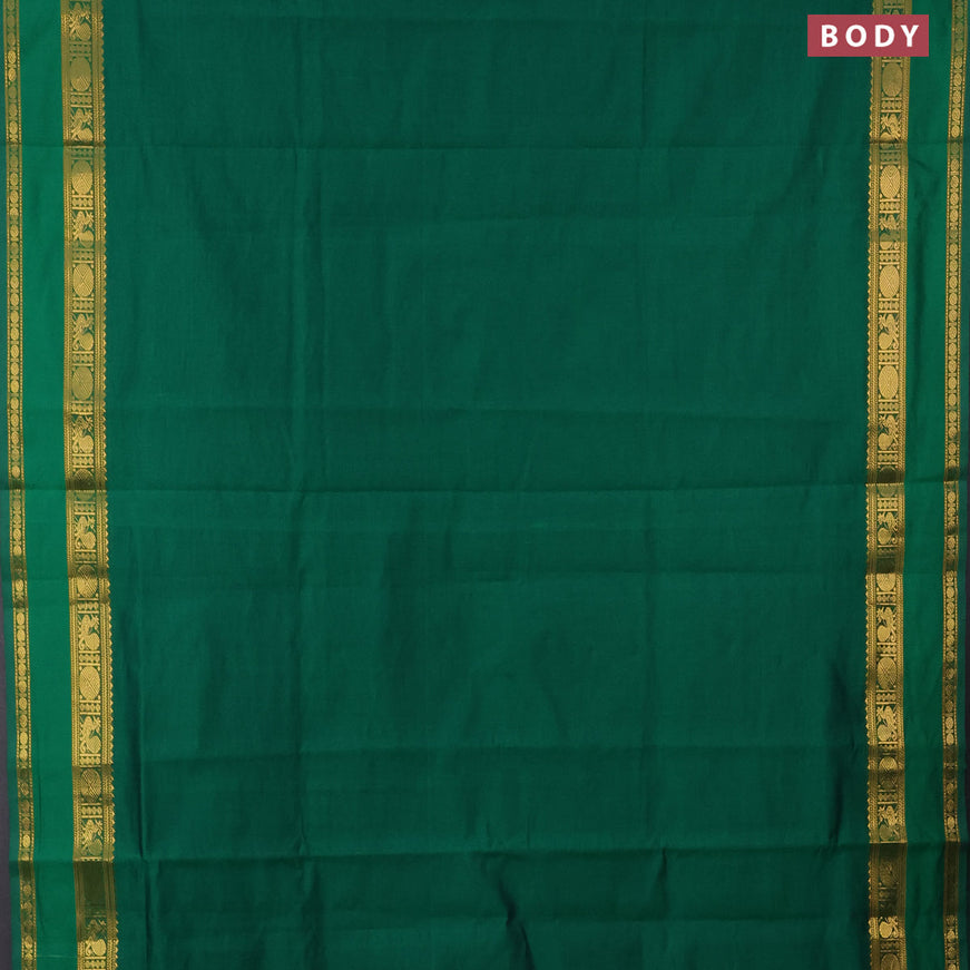 10 yards semi silk cotton saree green and dark mustard with plain body and rettapet zari woven border