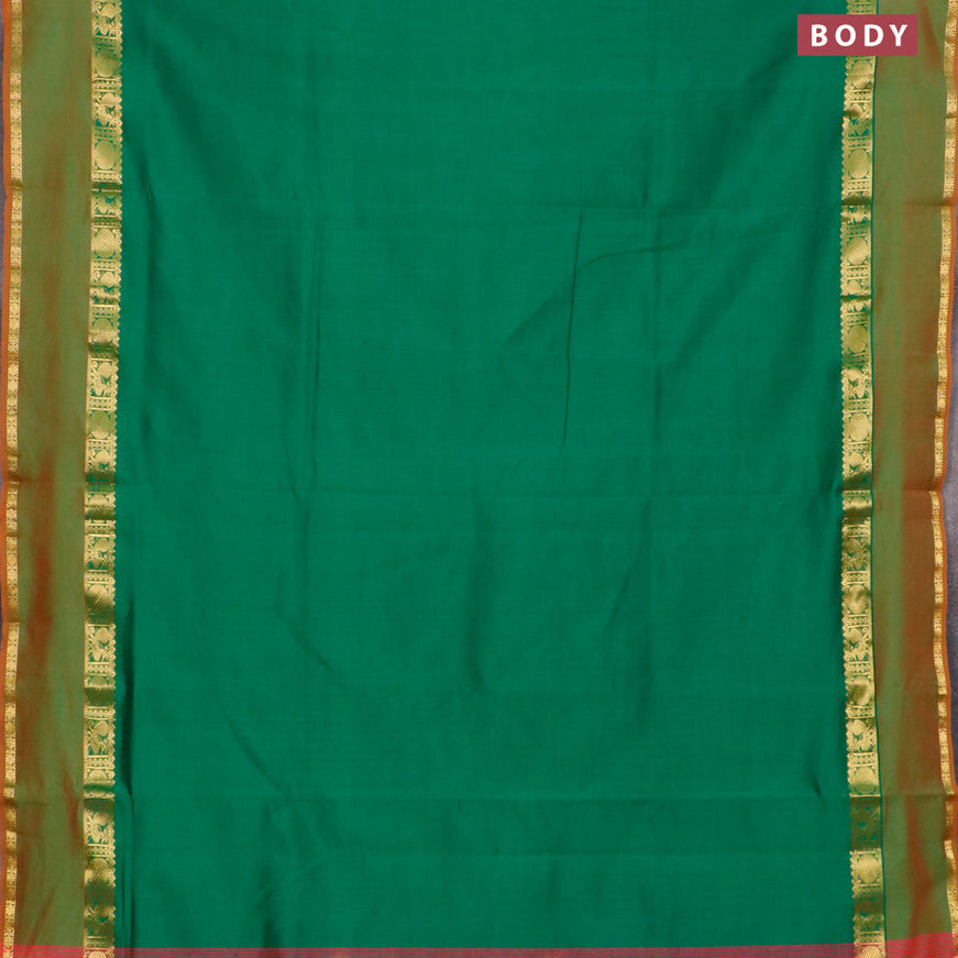 10 yards semi silk cotton saree green and dual shade of pink with plain body and rettapet zari woven border