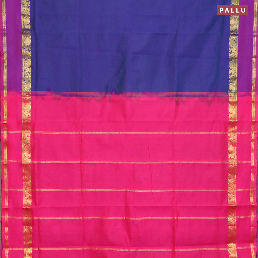 10 yards semi silk cotton saree dual shade of bluish green and pink with plain body and rettapet zari woven border