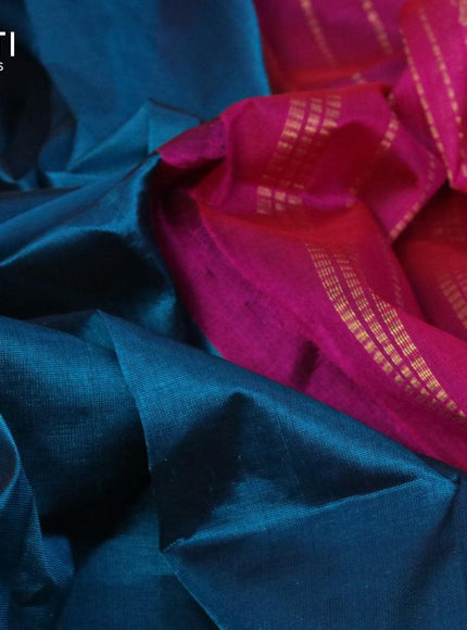 10 yards silk cotton saree peacock green and pink with plain body and zari woven border