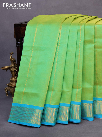 10 yards silk cotton saree light green and cs blue with allover zari weaves and zari woven border