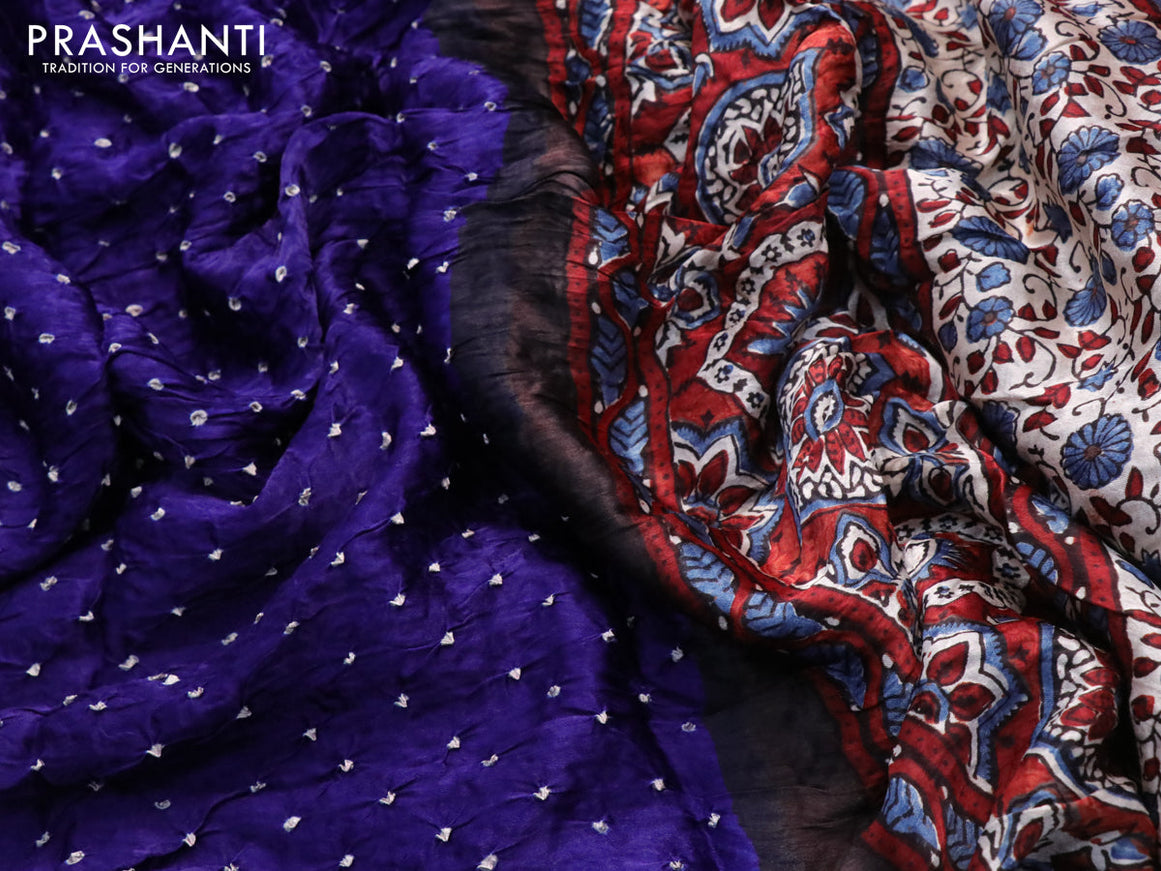 Modal silk saree blue and maroon with allover bandhani prints and ajrakh printed pallu