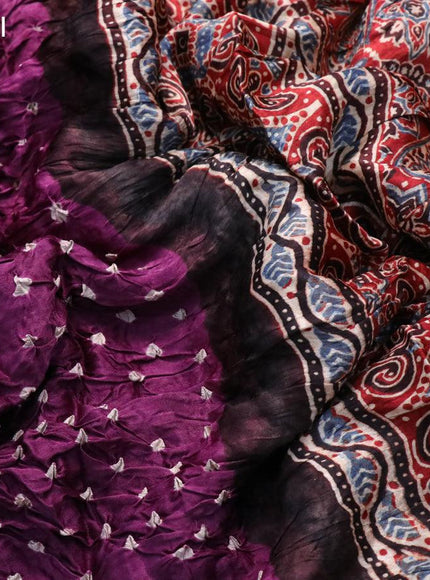 Modal silk saree purple and maroon with allover bandhani prints and ajrakh printed pallu