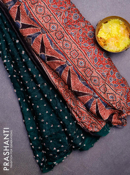 Modal silk saree green and maroon with allover bandhani prints and ajrakh printed pallu