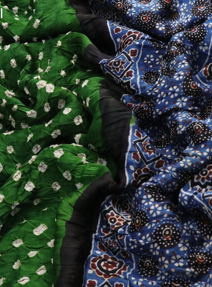 Modal silk saree green and blue with allover bandhani prints and ajrakh printed pallu