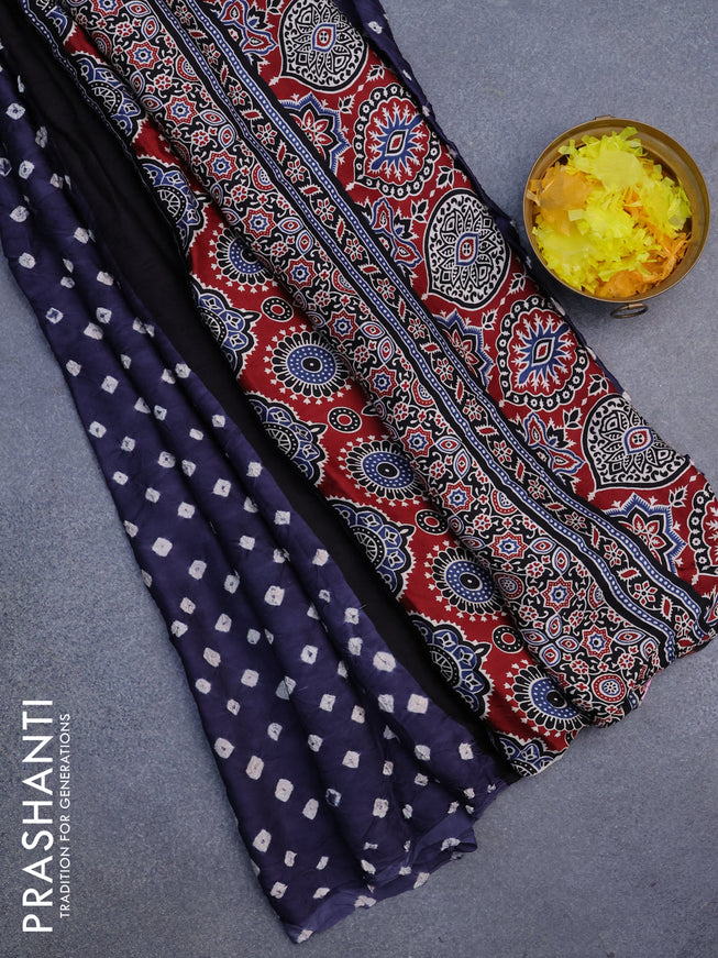 Modal silk saree grey and black with allover bandhani prints and ajrakh printed pallu