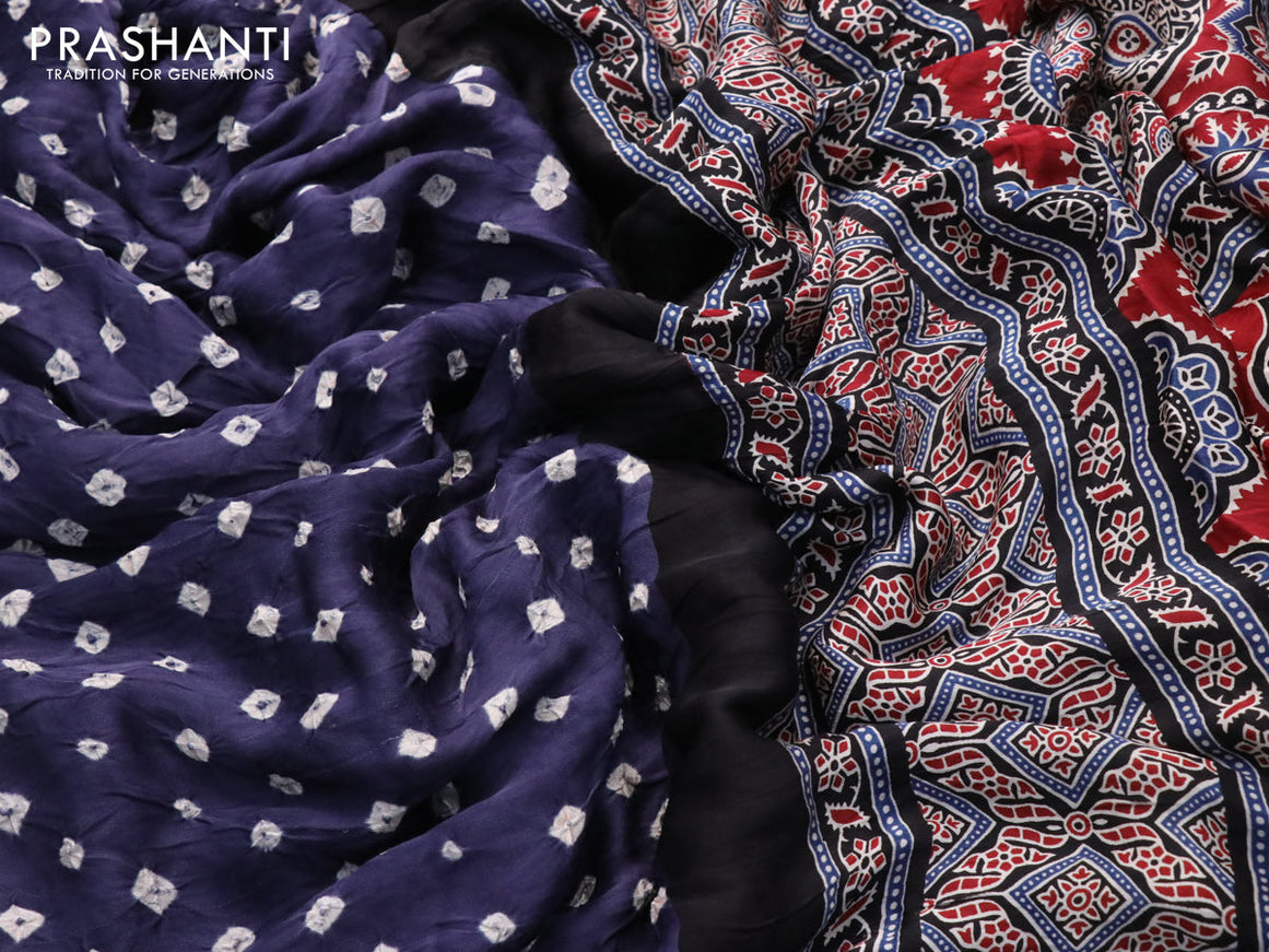 Modal silk saree grey and black with allover bandhani prints and ajrakh printed pallu
