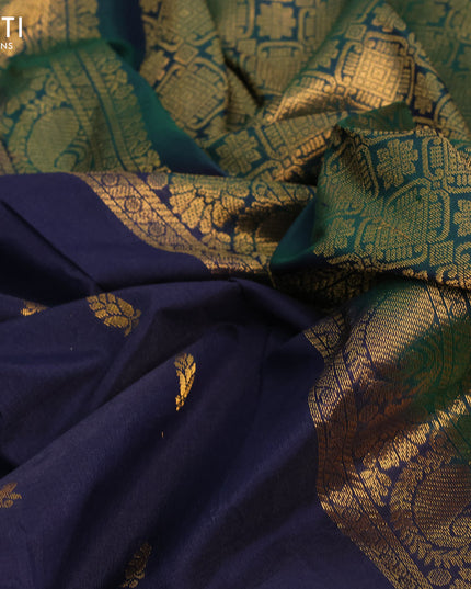 Gadwal silk cotton saree dark blue and green with zari woven buttas and zari woven border
