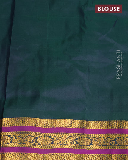 Gadwal silk cotton saree dark blue and green with zari woven buttas and zari woven border