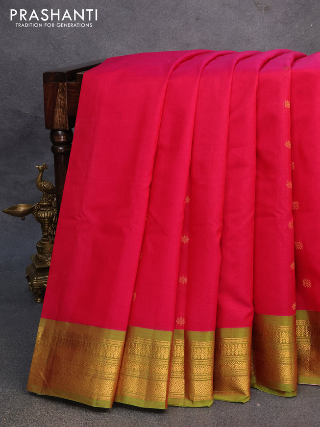 Gadwal silk cotton saree pink and light green with zari woven buttas and zari woven border
