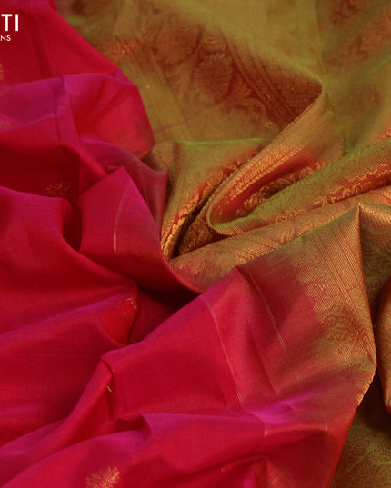 Gadwal silk cotton saree pink and light green with zari woven buttas and zari woven border