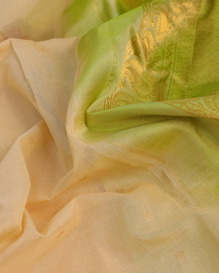 Gadwal silk cotton saree sandal and green with zari woven buttas and zari woven border