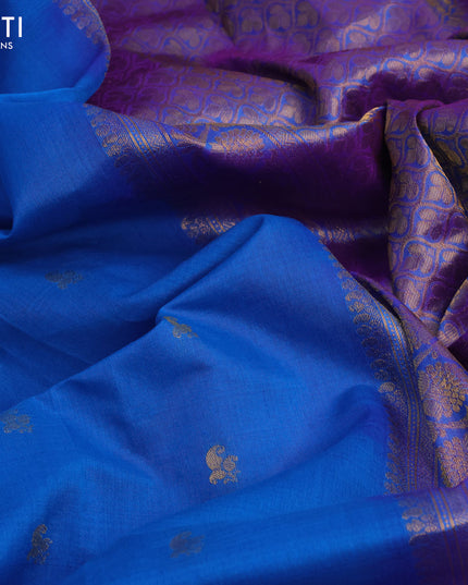 Gadwal silk cotton saree cs blue and purple with zari woven buttas and zari woven border