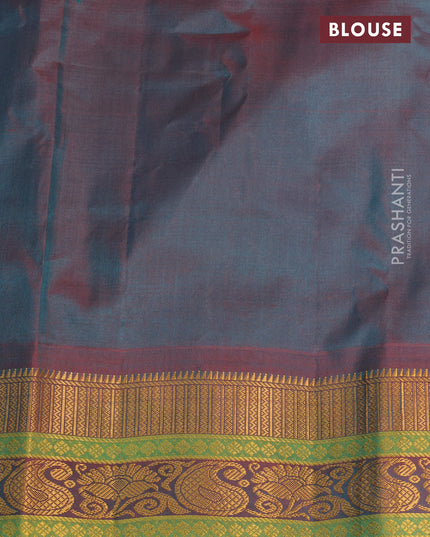 Gadwal silk cotton saree teal blue and dual shade of maroon with allover zari woven buttas and zari woven border