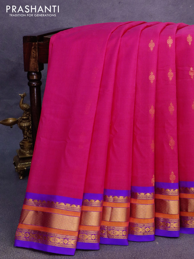 Gadwal silk cotton saree pink and violet with allover zari woven buttas and zari woven border