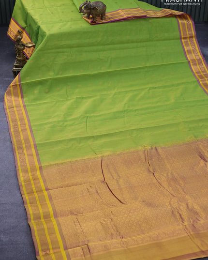 Gadwal silk cotton saree light green and dual shade of purple with allover zari woven buttas and zari woven border