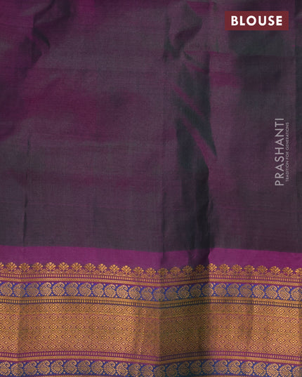 Gadwal silk cotton saree green and purple with allover zari woven buttas and zari woven border