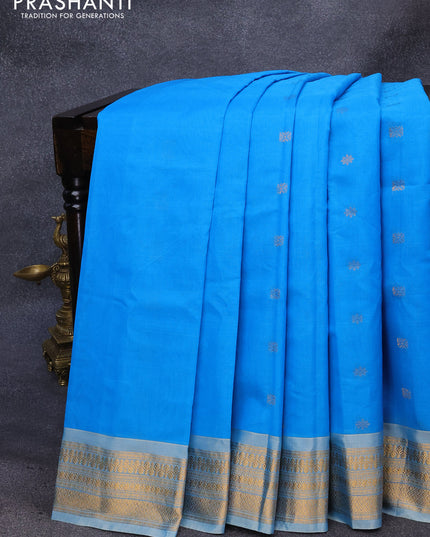 Gadwal silk cotton saree blue and light blue with allover zari woven buttas and zari woven border