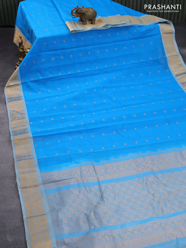 Gadwal silk cotton saree blue and light blue with allover zari woven buttas and zari woven border