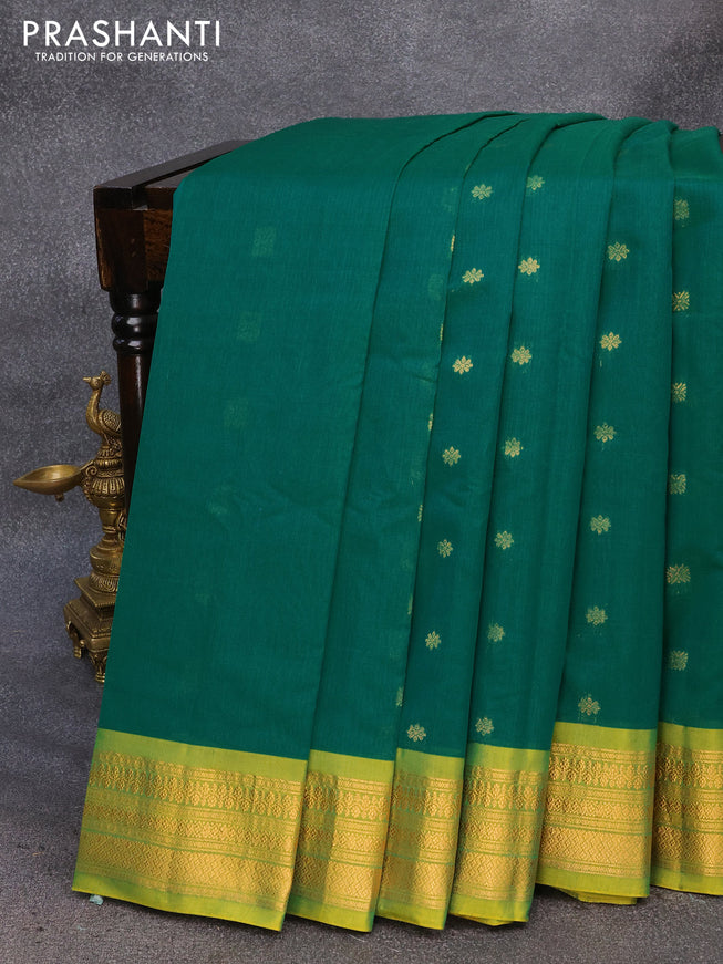 Gadwal silk cotton saree green and dual shade of light green with allover zari woven buttas and zari woven border