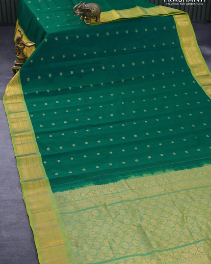 Gadwal silk cotton saree green and dual shade of light green with allover zari woven buttas and zari woven border