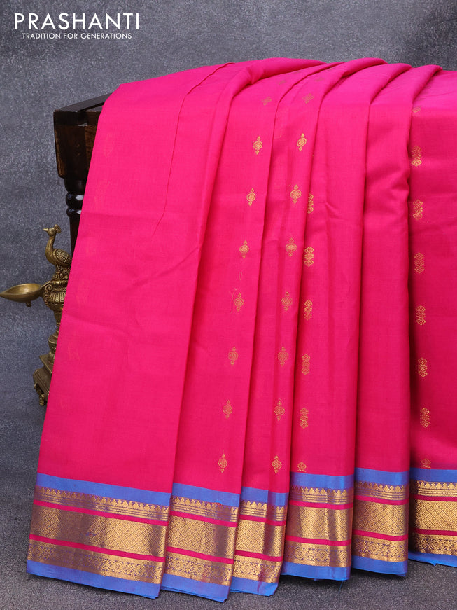 Gadwal silk cotton saree pink and dual shade of blue with allover zari woven buttas and zari woven border