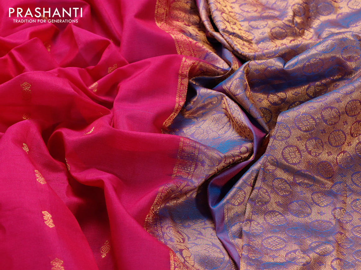 Gadwal silk cotton saree pink and dual shade of blue with allover zari woven buttas and zari woven border