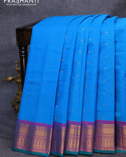 Gadwal silk cotton saree blue and purple with allover zari woven buttas and paisley zari woven border