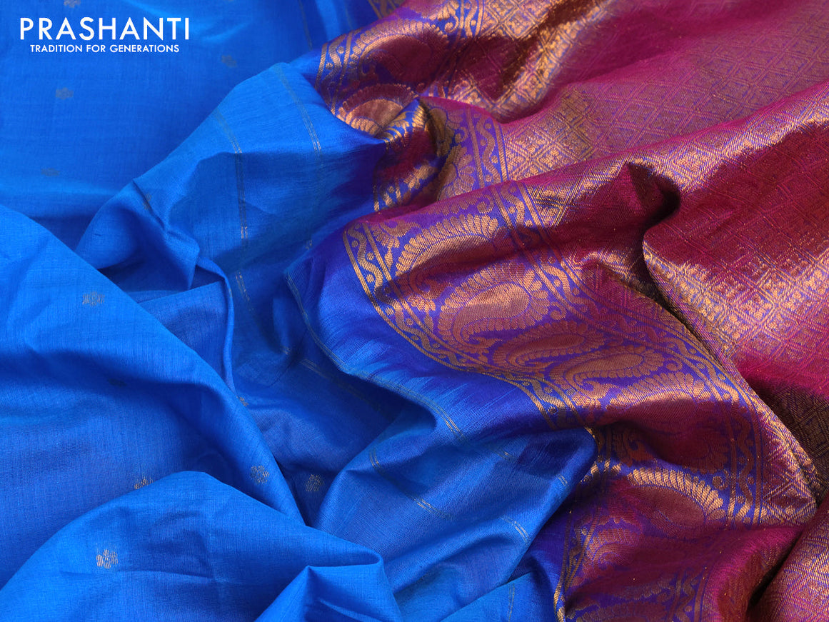 Gadwal silk cotton saree blue and purple with allover zari woven buttas and paisley zari woven border