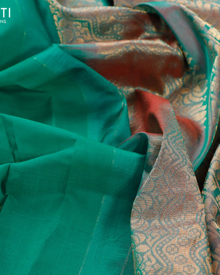 Gadwal silk cotton saree teal green and dual shade of maroon with allover zari woven buttas and zari woven border