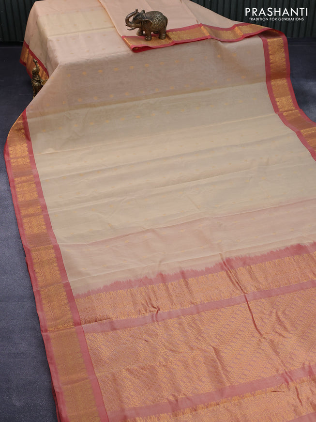 Gadwal silk cotton saree sandal and red with allover zari woven buttas and zari woven border