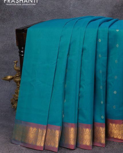 Gadwal silk cotton saree blue and dual shade of maroon with allover zari woven buttas and zari woven border