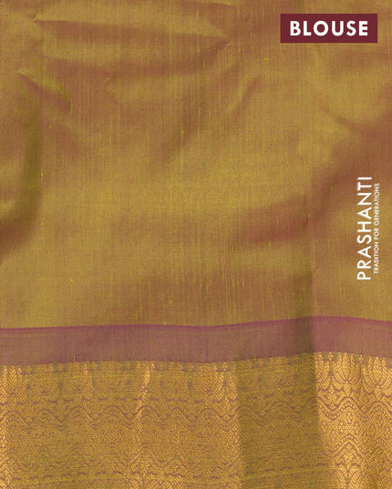 Gadwal silk cotton saree lime yellow and dual shade of purple with allover zari woven buttas and zari woven border