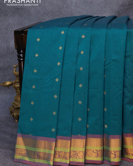 Gadwal silk cotton saree peacock blue and dual shade of maroon with allover zari woven buttas and zari woven border
