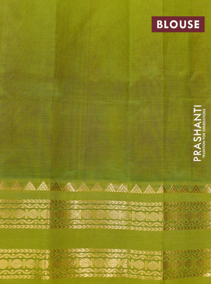 Silk cotton saree dual shade of candy pink and light green with plain body and rettapet zari woven korvai border