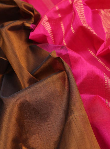 Silk cotton saree honey shade and pink with plain body and zari woven korvai border