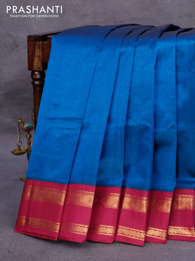 Silk cotton saree cs blue and purple with plain body and rettapet zari woven korvai border