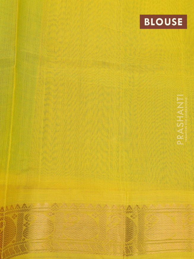 Silk cotton saree light green and lime yellow with paisley zari woven buttas and paisley zari woven border