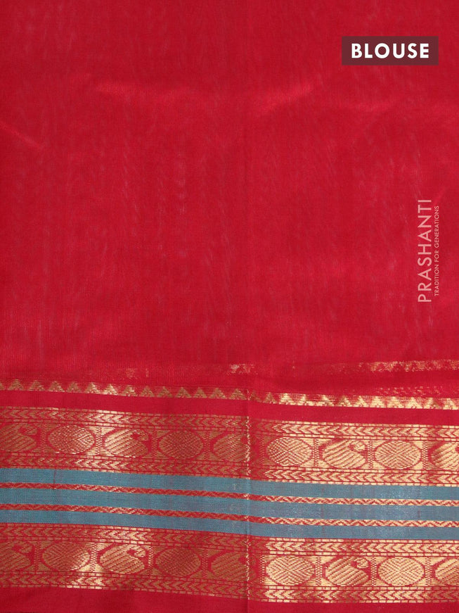 Silk cotton saree off white and red with rudhraksha zari woven buttas and zari woven korvai border