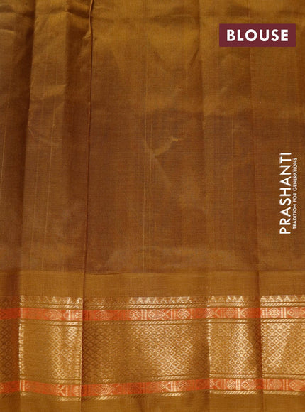 Silk cotton saree light blue and mehendi green with rudhraksha zari woven buttas and zari woven korvai border